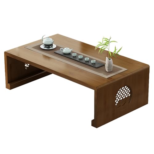 Table pliante rectangulaire en bois massif noyer : table de sol style chabudai - 2