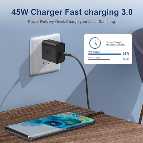 Image of 25W Gan Type C Charger with 100 Cm Cable Compatible with Samsung A16 /M05 /A05 /A35 /M35 /F05 /M15 /F15 /A15 /A14 /M14 /F14 /M34 /F34 /S24 Ultra /S23 fe /Z fold /flip /6 /5 /4, Fast Adapter for Phones & Tab USB C, Black