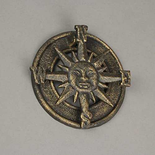 Bronze Finish Cast Iron Decorative Sun Face Nautical Compass Rose Door Knocker Rustic Home Decor 4.5 Inches In Diameter #TOP3