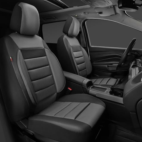 Image of CAR PASS Leather Seat Covers Full Set Universal Water Resistant 3D Foam Back Support, Luxury Comfort Automotive 5 Seat Covers All Season Fit for SUV,Sedan,Van, Airbag Compatible Elegance(Gray Black)