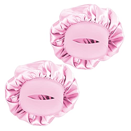 MELTU 2 Pack Hair Bonnet for Sleeping Satin Bonnet with Wide Elastic Band, Silk Hair Wrap for Sleeping Soft Sleep Cap (Pink 2 Pcs)