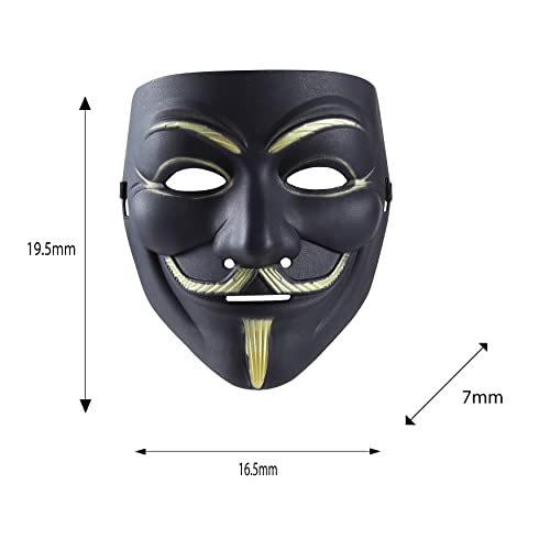 Komonee 5 x V For Vendetta Black Halloween Mask Adult Costume Party Guy Fawkes Anon Fancy Dress Outfit, Men: One Size - Image 2