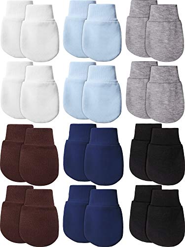 12 Pairs Newborn Baby Mittens Gloves No Scratch Baby Mittens for 0-6 Months Baby Boys Girls (Dark Colors)