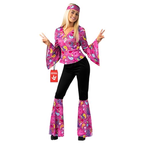 Morph Disfraz Disco 70s Mujer, Vestido Retro Fiesta, Traje Temático Años 60s, Ropa Hippie para Adultos, L