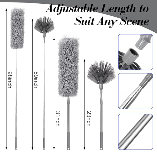 Image of Cobweb Duster with Extension Pole, Spider Web Brush and Washable Ceiling Duster Kit, 15-100 Inch Long High Rigidity Handle Aluminum Telescoping Pole for Ceiling Fan, Furniture, Ceiling Corner (Grey)