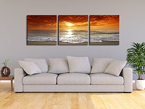 Pyradecor 3 Piece Giclee Canvas Prints Wall Art Grand Sight Sea Beach Landscape Pictures Paintings For Office Living Room Bedroom Home Decorations Modern Stretched And Framed Romance Seascape Artwork #TOP2