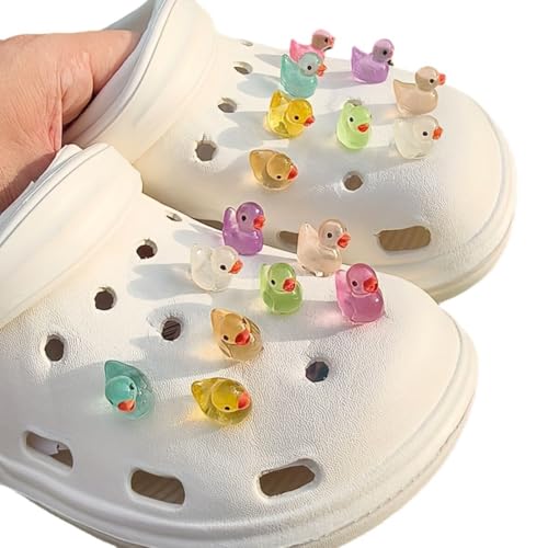 GNHG 16 Stück Schuh Charms Shoe Schuhanstecker, für Crocs Charms Glitzer, Schuhanhänger, für Mädchen Frauen Kinder(Durchscheinende Ente)