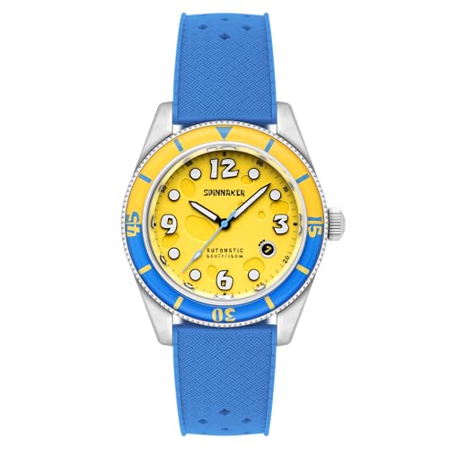Spinnaker Herren-Armbanduhr 43 mm Fleuss Automatik Spongebob Schwammkopf Conch Street Limited Edition Armbanduhr mit Gummiband SP-5151, Gelber Schwamm