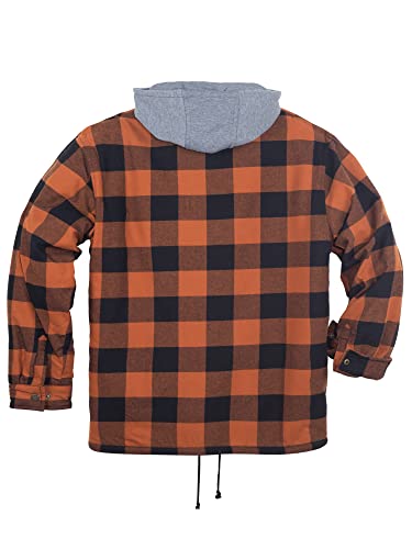Image of COEVALS CLUB Men's Flannel Fleece Sherpa Quilted Lined Plaid Snap Work Shirt Jacket /Hooded