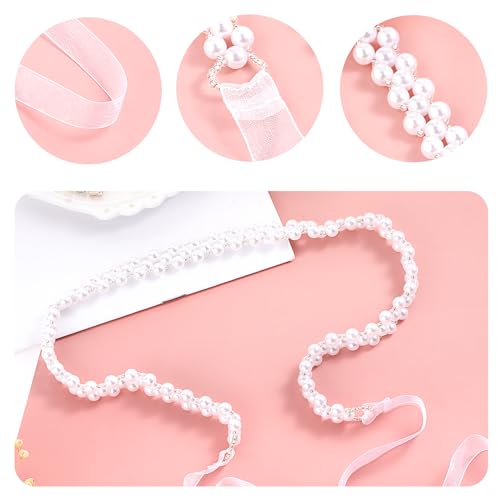 Women Skinny Wedding Pearl Waist Belt, Bridal Bridesmaid Dresses Waistband Adjustable White Ribbon Belt for Gowns4