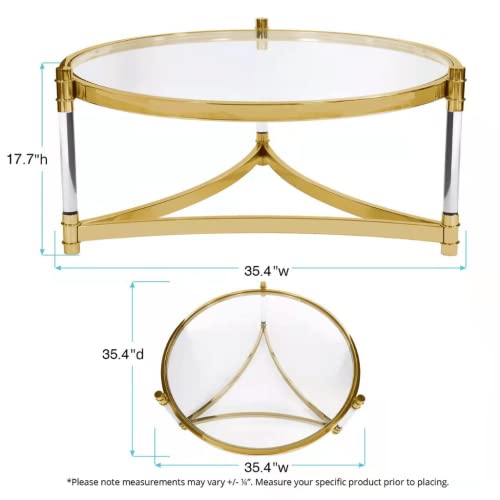 Round Acrylic Stainless Steel Coffee Table, 36" Acylic Round Coffee Table, Contemporary Coffee Table, Gold Coffee Tables For Living Room, Round Coffee Table With Gold Metal Frame #TOP2