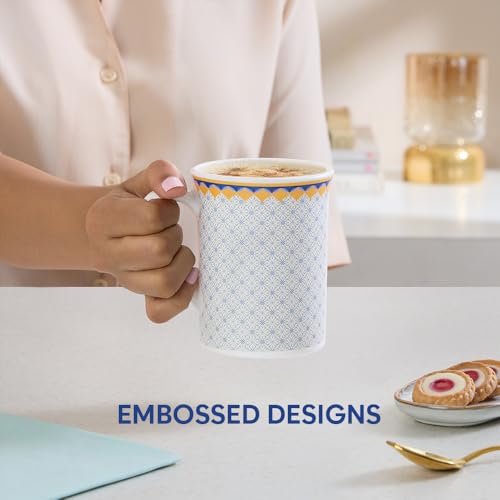 Image of Larah by BOROSIL 350ml x 2pc Opalware Kosmia Tea /Coffee Mug Set, Microwave & Dishwasher Safe Embossed Design Crockery Ideal for Daily Use & Gifting