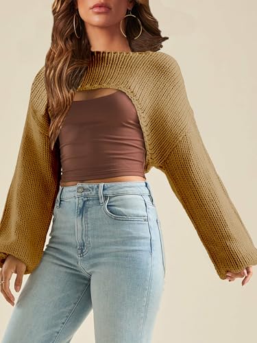Image of Womens Bolero Crochet Crop Shrug Shoulder Knit Cropped Sweater | Y2K Crochet Crop Top, Half Sweater, Cozy Chest Over the Shoulder Top Cardigan, Cut Off Super Crop, Ballet Lace Sweater