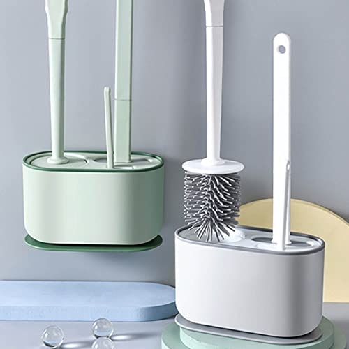 Image of Toilet Brush and Holder Set, Long Handle Toilet Brush Set Deep Cleansing Multifunctional Hanging for for Deep Cleaning Bathroom, Toilet Scrubber (Green)