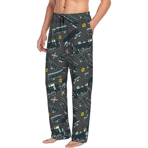 Novastar Mens Pajama Pants Bottoms With Pockets- Train Pattern Funny Soft Mens Pj Pants, Comfy Men Lounge Pants