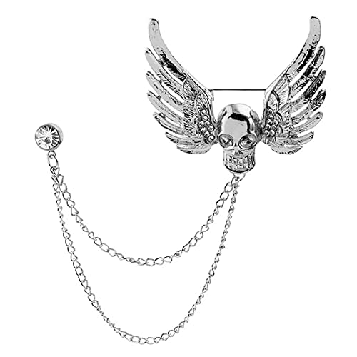 Image of Gothic Halloween Skull Hand Brooch Pin for Women Men Punk Vintage Crystal Skeleton Tassel Chain Lapel Pins Dark Skull Brooches Sweater Suit Accessory