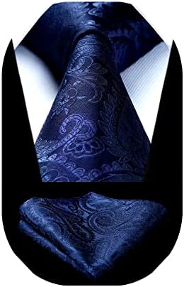 HISDERN Solid Paisley Tie for Men Handkerchief Woven Classic Flroal Men's Necktie & Pocket Square Set Wedding