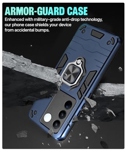 Image of WOW IMAGINE Shock Proof Back Case Mobile Cover for Vivo V27 | V27 Pro 5G (Tough Armor | Hybrid PC + TPU | Full Protection with Ring Holder & in-Built Kickstand | Blue)