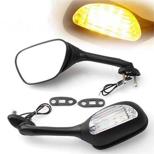Espejo retrovisor motocicleta Suzuki GSXR 600 750 1000 con luz de giro y cristal negro lateral