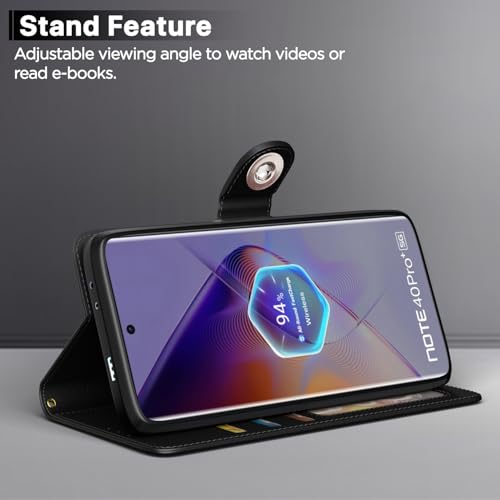 Image of Pikkme Flip Cover Leather Finish | Inside TPU with Card Pockets | Wallet Stand and Shock Proof | Complete Protection Button Flip Case for Infinix Note 40 Pro Plus 5G(Black)