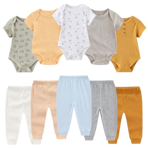 Image of BIGBIGKISS Baby Bodysuit and Pant Set 10 Pack Cotton Newborn Baby Boy Girl Clothes Outfits