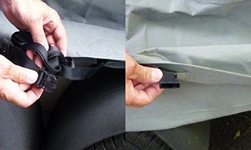 Pferdeanhänger Schutzhaube UV-stabilisiert Wasserdicht mit Reißverschluss & Bauchgurten, Schutzplane Abdeckung Garage für 2er Pferdetransporter bis 376x168x240 cm inklusive Tragebeutel