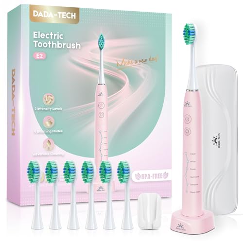 Cepillo de dientes eléctrico, cepillo de dientes ultrasónico, cepillo de dientes sónico, para adultos y niños, cepillo de dientes eléctrico IPX7-con-6-modos de limpieza-temporizador integrado y 7