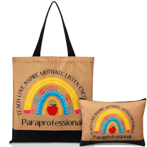 Paterr 2 Pcs Paraprofessional Gifts Survival Kit Tote Bag Cosmetic Makeup Bag Teaching Assistant Appreciation Gifts for Women(Novelty Black)
