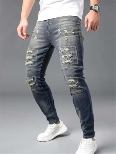 Men's Slim Washed Ripped Jeans Casual Distressed Stretch Hip Hop Skinny Denim Pants3