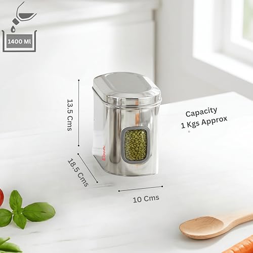 Image of Ebun Stainless Steel See Through Containers | Stainless Steel Container with Lid | Capsule Shape Steel Kitchen Containers Set | Steel Airtight Container | 1 Kgs Capacity Approx | Pack of 3