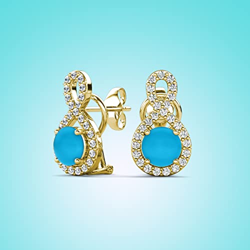 Turquoise & Natural Round Diamond 1.78 Ctw Women Infinity Halo Dangle Stud Earrings 14K White Gold #TOP1