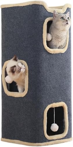 Rosoy 多層構造 タワー 円筒 猫タワー 多機能 多頭飼い 猫 マンション 折りたたみ式 猫 ちぐら 猫 ハウス 室内 猫 寝床 猫ベッド 爪研ぎ サイザル麻 ペットハウス 単層 二階 三階 キャットタワー ミニ スクラッチバレル ボックスハウス ソフ