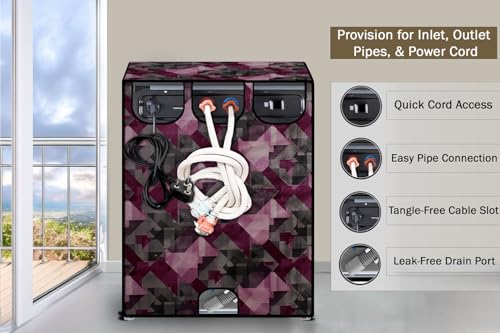 Image of Stylista Waterproof Front Load Washing Machine Cover Compatible for Haier 8 kg, Chekered Pattern Maroon