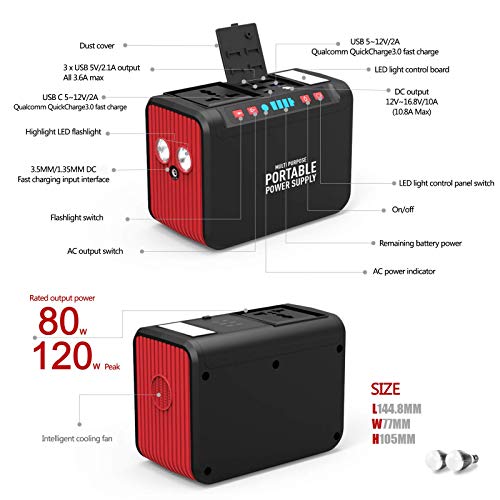 HLDUYIN Solar Generator Power Plant, Portable Solar Inverter 20000Mah Home Solar Emergency Lighting Power Supply 80W for Portable Campfire Outdoor Drone - Image 5