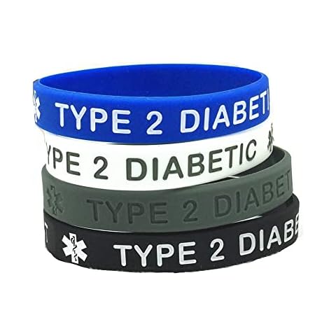 JOYID "Type 2 Diabetic Rubber Diabetes Medical Alert Emergency ID Wristband Bracelet for Women Men (4pcs TYPE2) Cover