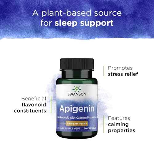 Swanson Apigenin Supplement, 50mg Capsules (90 Count), Helps Promote Sleep, Stress Relief & Overall Men's Health