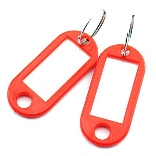 Lind Kitchen 40pcs Red Key Ring Label Tags Plastic Keys Holder and Identifier Name Number Address Information Label Card for Keys ID 5x2.2cm