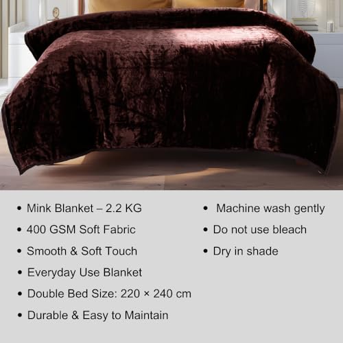 Image of ABRAZO 470 GSM Dual Season Mink Blanket 2.5 KG for AC Room & Mild Winter | Reversible Solid Color | Double Bed 220x240 cm Soft Blanket /Dohar /Quilt /Comforter - Mocha Brown