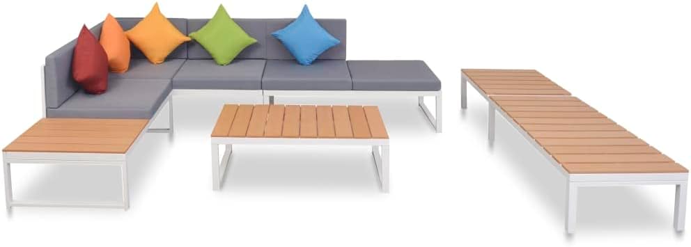 5 Piece Patio Lounge Set with Cushion, Piece Patio Set Furniture Conversation Sets Outdoor Patio Sectional Patio Lounge Set s Aluminum and WPC