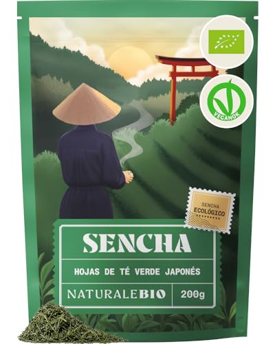 NaturaleBio Té Verde Sencha Japonés Orgánico - Upper Grade - de 200g. Bio, Natural y Puro, Té Verde en Hojas de la Primera Cosecha, cultivado en Japón. Organic Japanese Sencha Green Tea.