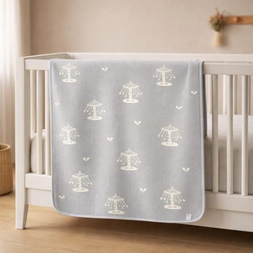 Image of 100% Cotton 6-Layer Muslin Baby Blanket | Super Soft, Breathable & All Seasons Multipurpose Blanket for Babies (Caraousel - Grey)