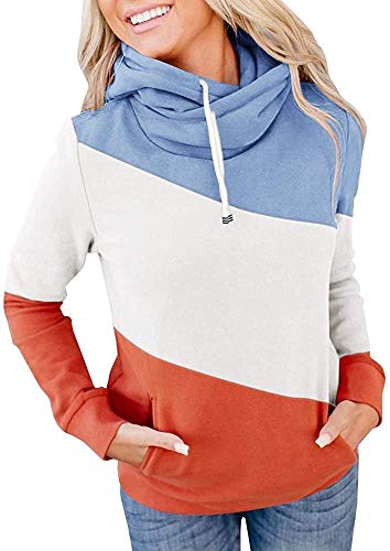 Women's Cowl Neck Hoodie Thermal Hooded Sweatshirts Loose Fit Fall Tops with Pockets (Z-Orange,X-Large)