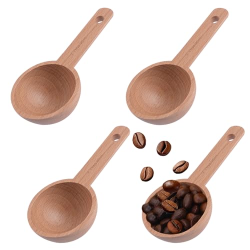 UFURMATE Cuchara de café de madera de mango corto de 15 ml, cuchara medidora de grado alimenticio para harina de té, cereales, condimentos, 4 unidades para moler café molido, accesorios de cocina en