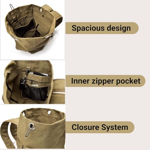 Image of Turtle Trek Travel Backpack Military Top Load Shoulder Bag Large Canvas Army Rucksack Trekking Hiking Duffle Luggage Bag with Multiple Pocket Compartments