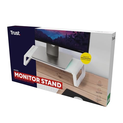 Monta Supporto per Monitor Ergonomico 41 x 22 x 10 cm, Rialzo Monitor da Scrivania in Vetro Temperato, Organizzatore Scrivania per Laptop Computer Notebook PC Portatile Desktop Ufficio - Bianco - Tastiera gaming - Immagine 6