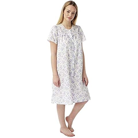 Lady Selena Womens Poly Cotton Short Sleeve Button Through Nightie Nightdress (Lilac, 24-26) Cover
