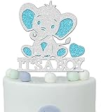 It’s A Boy Cake Toppers Elephant Cake Decorations with Blue Elephant for Baby Shower (Blue)