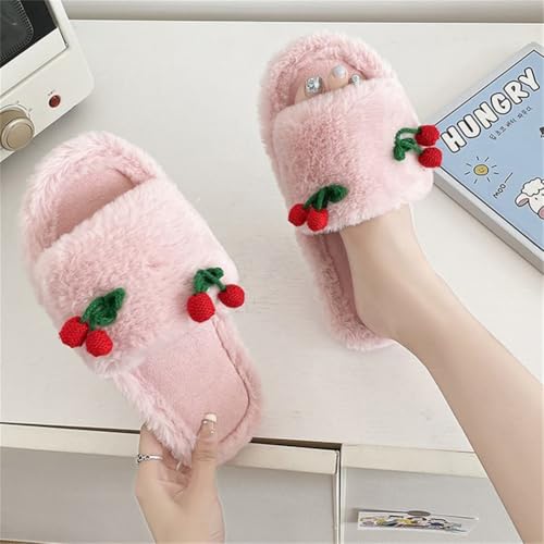 Rungion Womens Home Warm Cherry Plush Slippers All-Season Open-Toe Non-Slip House Slides Soft Sole Cute Indoor Outdoor Sandals Shose3