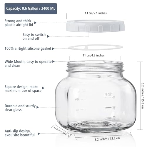 Image of 0.6Gal Airtight Glass Jar with Lid, Wide Mouth Mason Jar for Storage, 2 Pcs