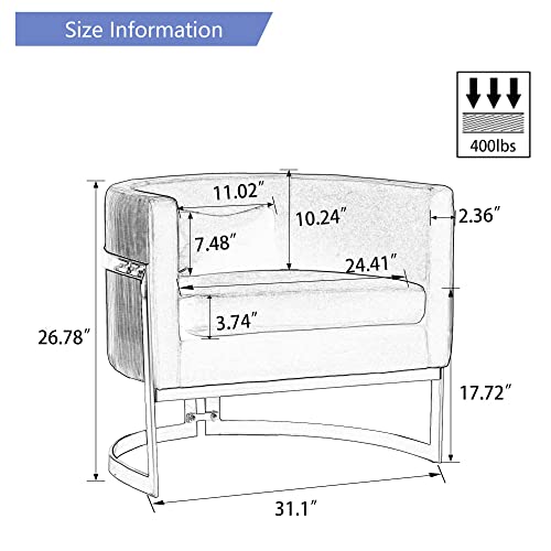 Alunaune Modern Velvet Barrel Living Room Chair Accent Chairs, Upholstered Mid Century Arm Lounge Chair Tub Bucket Club Chair Single Sofa For Bedroom-Green #TOP1